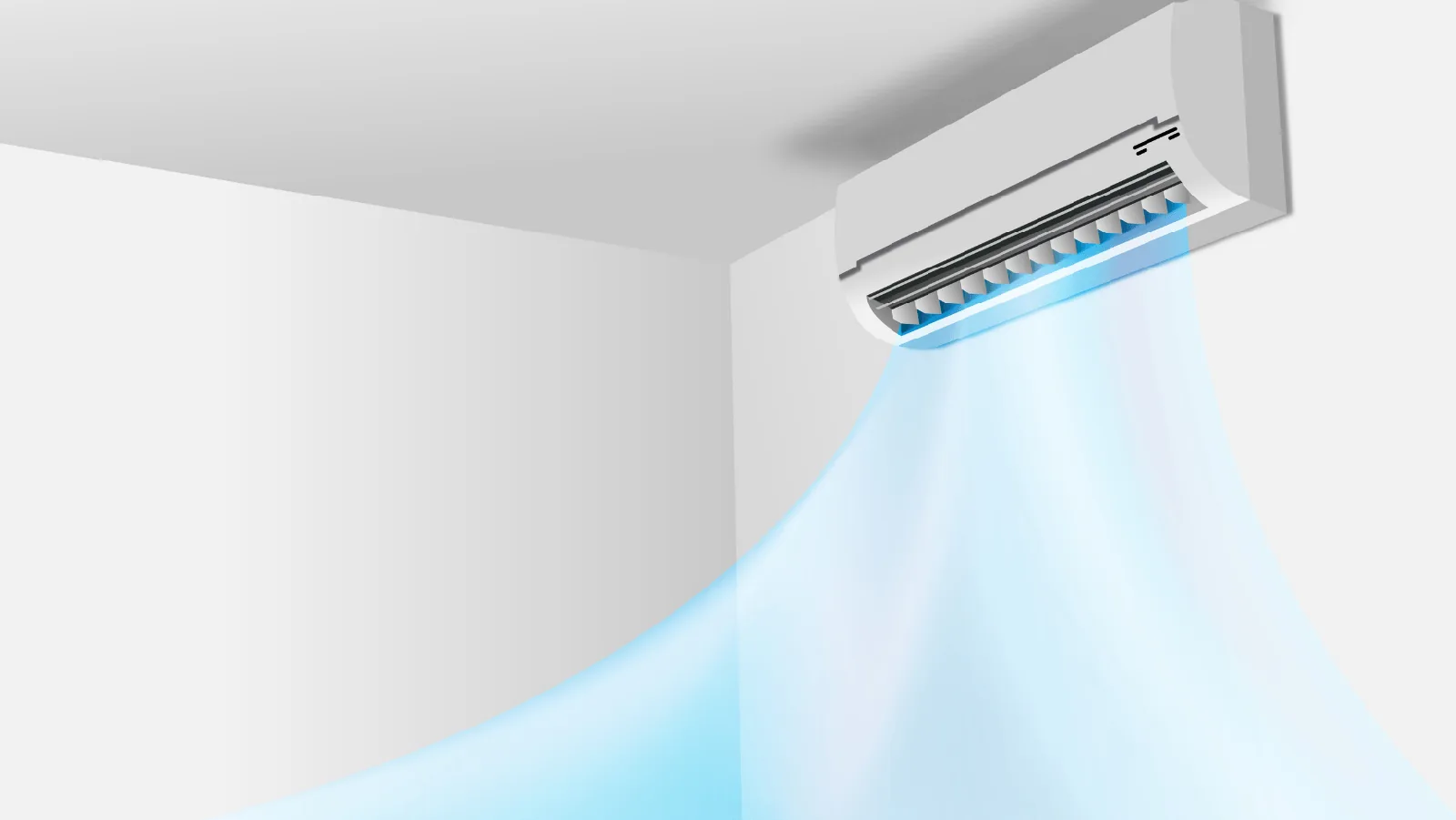 Ductless mini-split air conditioner emitting cool air, illustrating HVAC cooling solutions for residential environments.