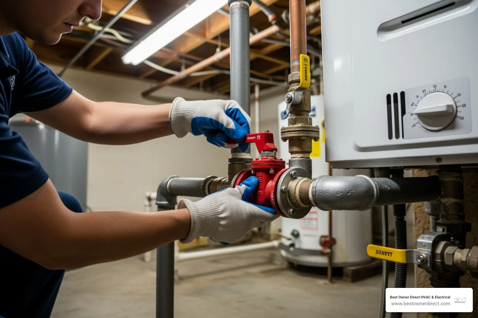 person safely shutting off water valve - emergency water heater service in Kings Heights Portland, OR person safely shutting off water valve - emergency water heater service in Kings Heights Portland, OR