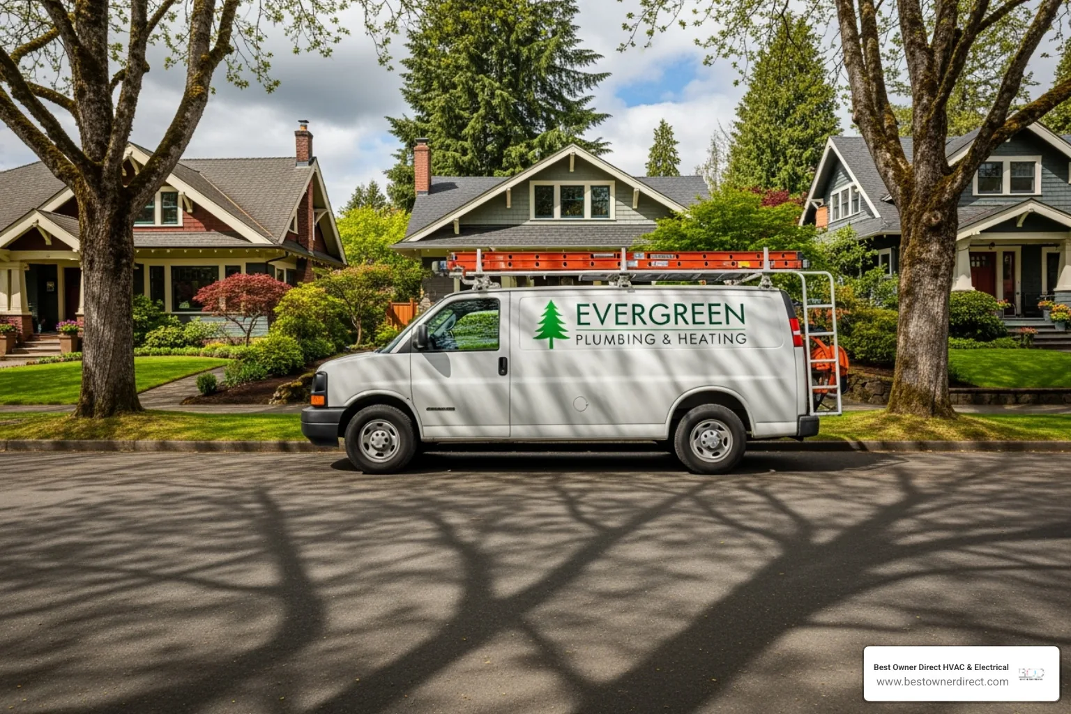 a service van with clear branding in a Lake Oswego neighborhood - emergency water heater service in Oswego Lake Lake Oswego, OR a service van with clear branding in a Lake Oswego neighborhood - emergency water heater service in Oswego Lake Lake Oswego, OR