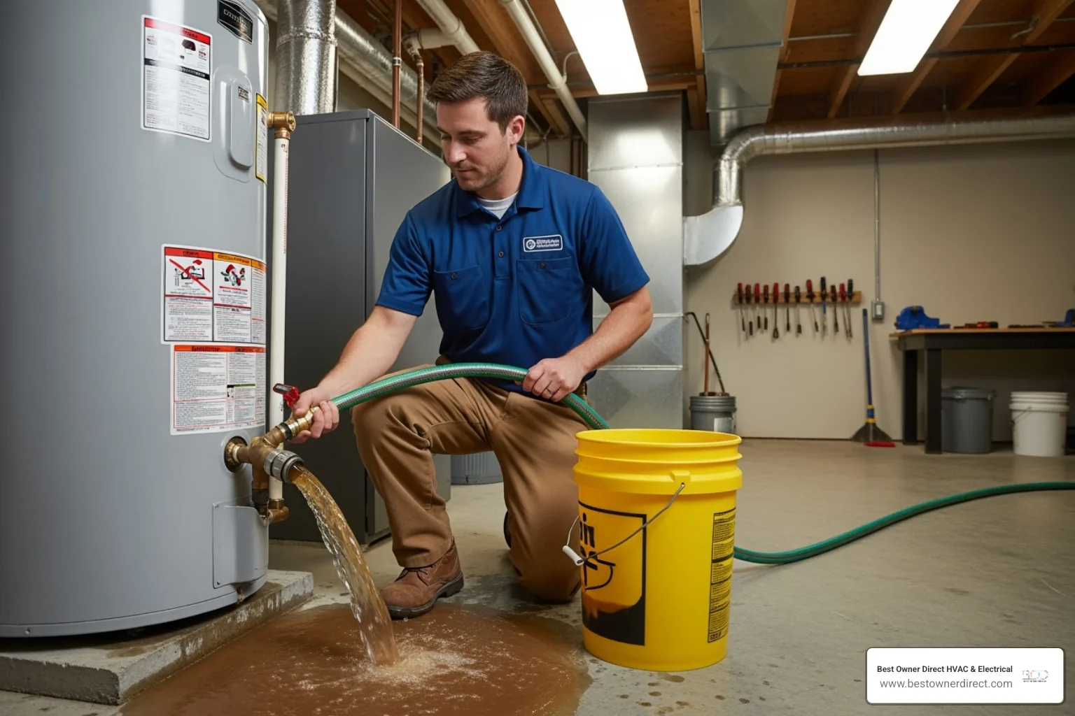 a technician flushing a water heater tank - emergency water heater service in North Plains, OR