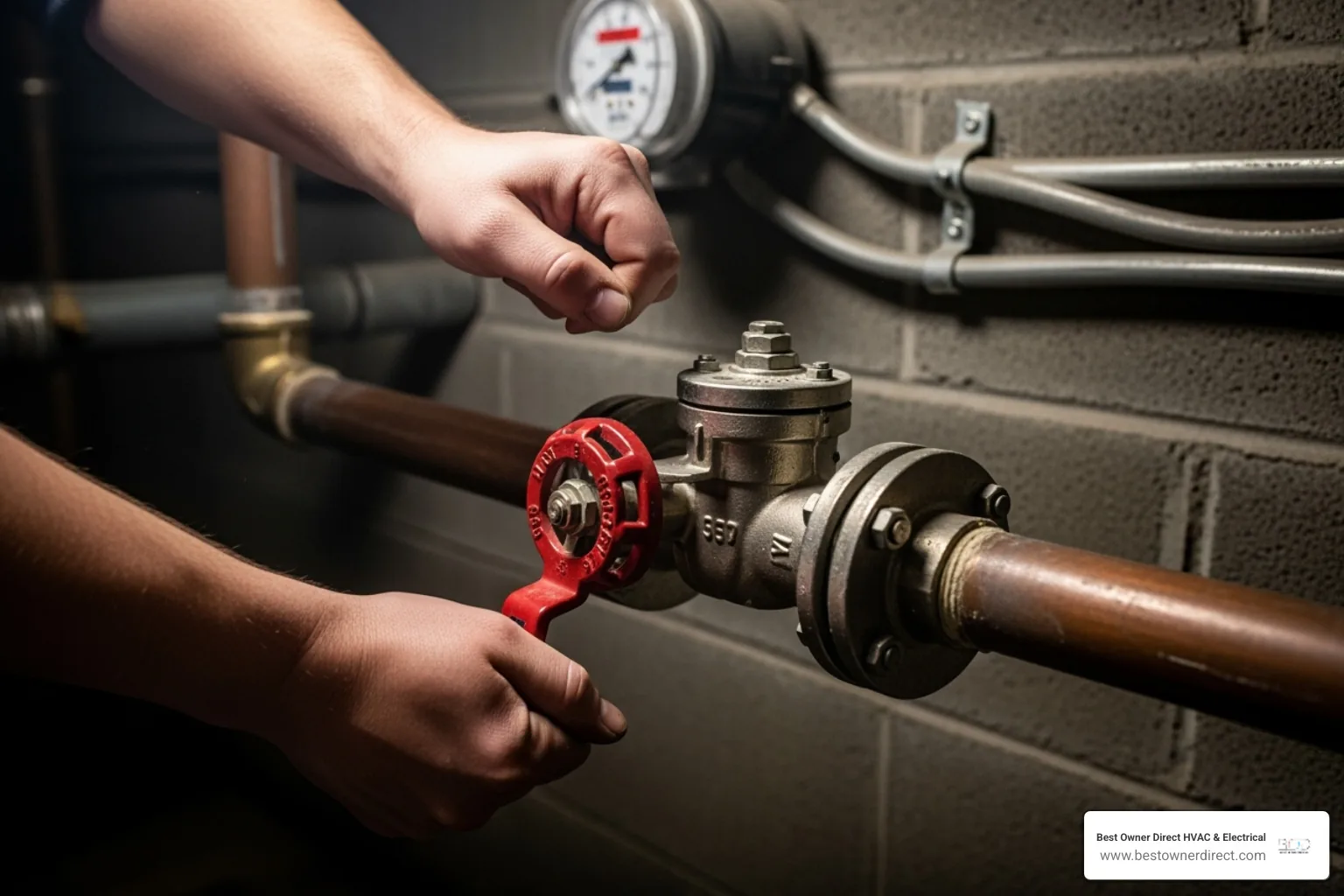 a person shutting off the main water valve to a house - emergency water heater service in North Plains, OR