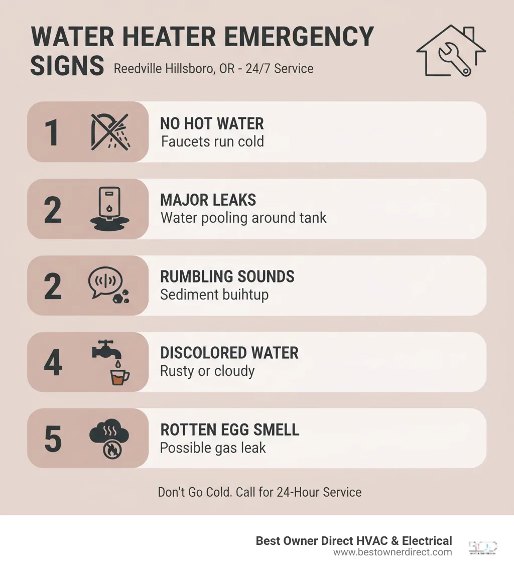 Infographic showing the top 5 water heater emergency signs