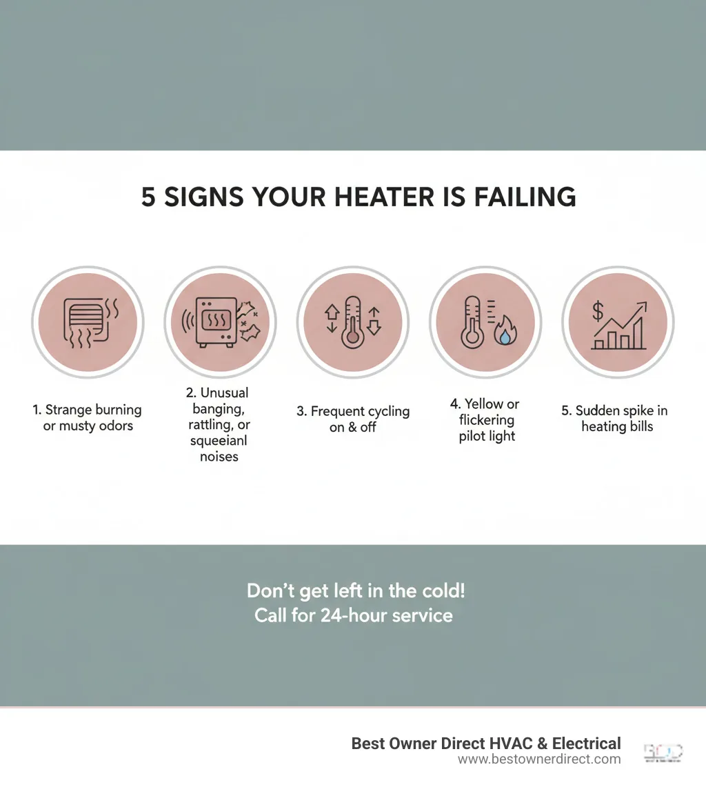 Infographic showing the top 5 signs your heater is about to fail