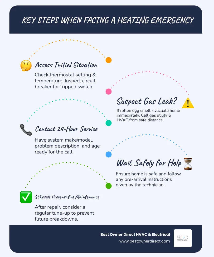 Infographic showing key steps when facing a heating emergency