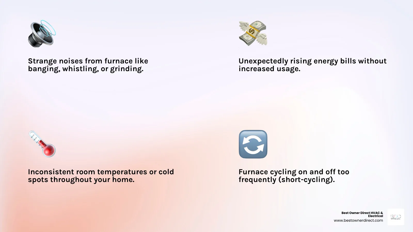 Infographic showing key warning signs your heating system needs professional service