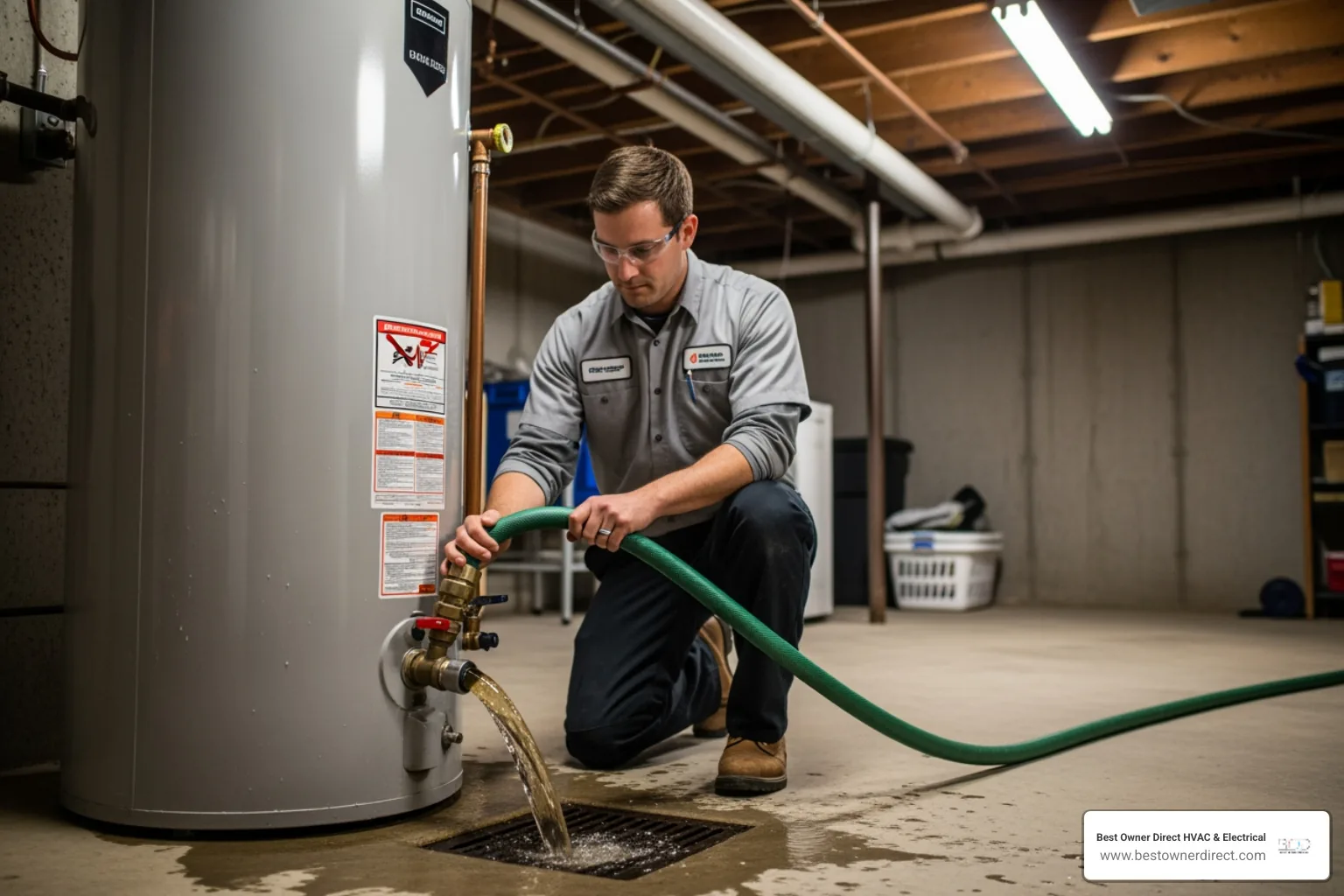 technician flushing a water heater tank - water heaters service in beaverton or