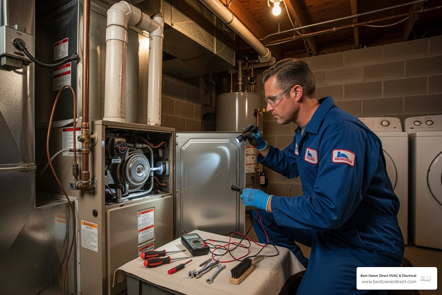 technician performing routine maintenance on a furnace - heating emergency repair in hillsboro or