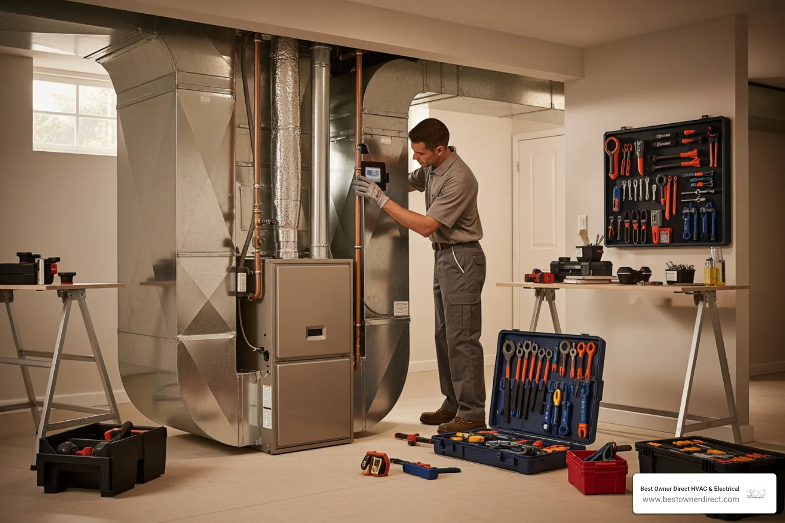 modern high-efficiency furnace installation in a clean basement - "I need a quote for a high-efficiency furnace for my home in Wilsonville." modern high-efficiency furnace installation in a clean basement - "I need a quote for a high-efficiency furnace for my home in Wilsonville."