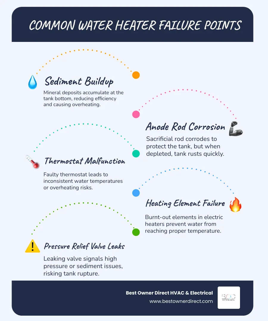 Infographic showing the most common water heater components