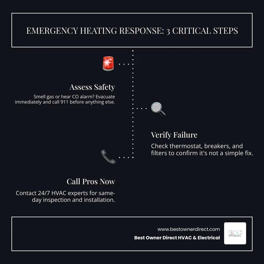 Infographic showing 5-step emergency heating replacement process for Hillsboro OR homeowners - emergency heating